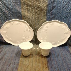 2 Vintage, White Glass Snack or Luncheon sets